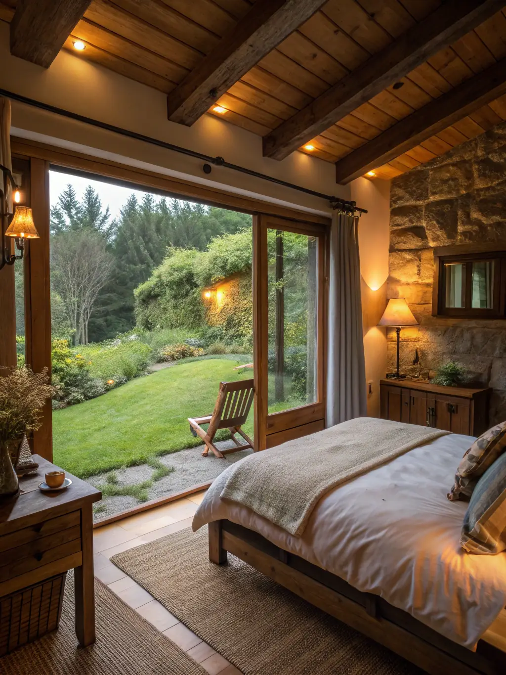 A photograph of the second suite at Love St. Croix Villa, highlighting the queen-size bed, private entrance, and garden view.