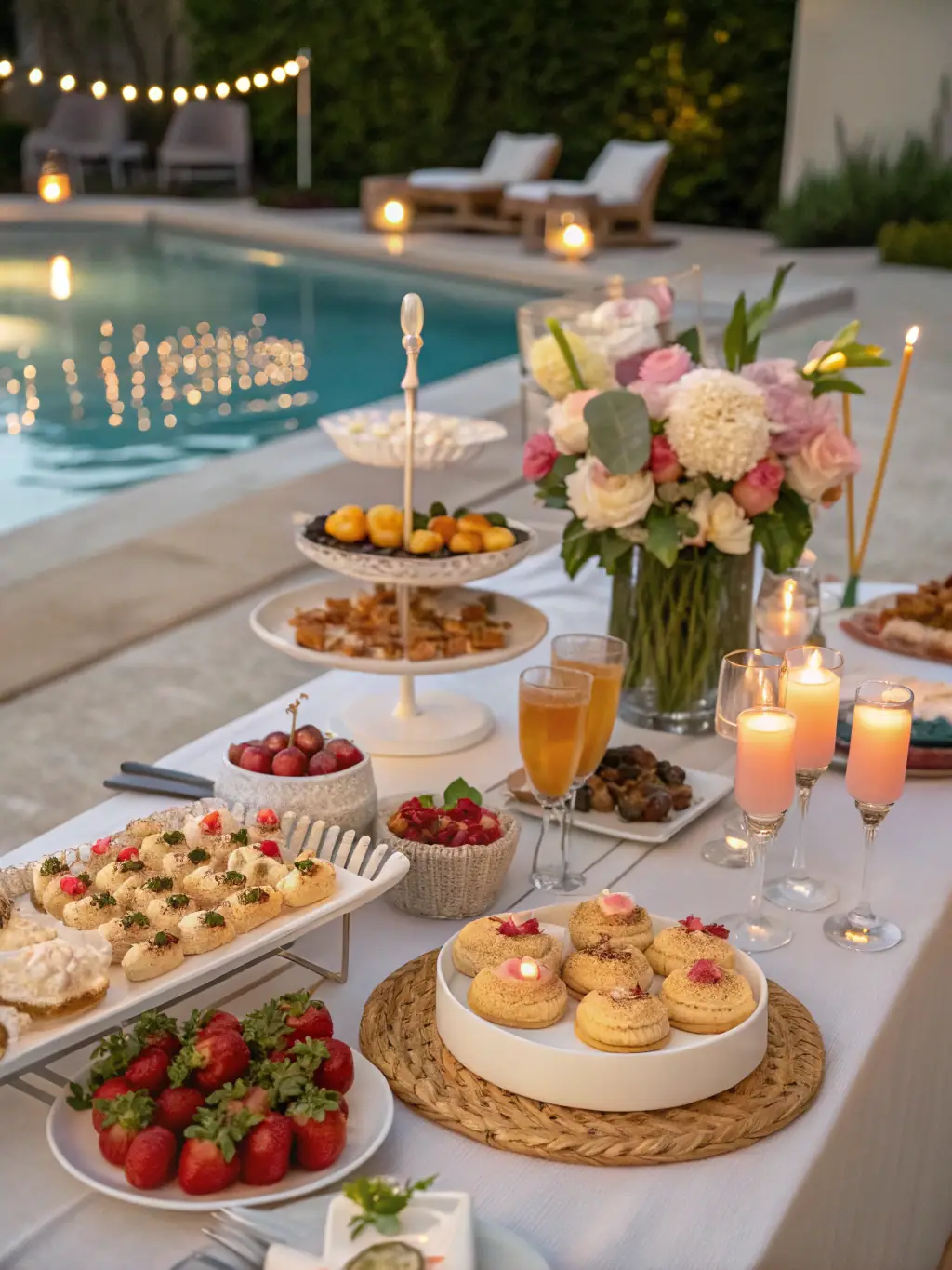 A beautifully set outdoor dining table on a villa's patio, featuring gourmet dishes prepared by a private chef, with the ocean visible in the background, highlighting the exclusive dining experiences available.