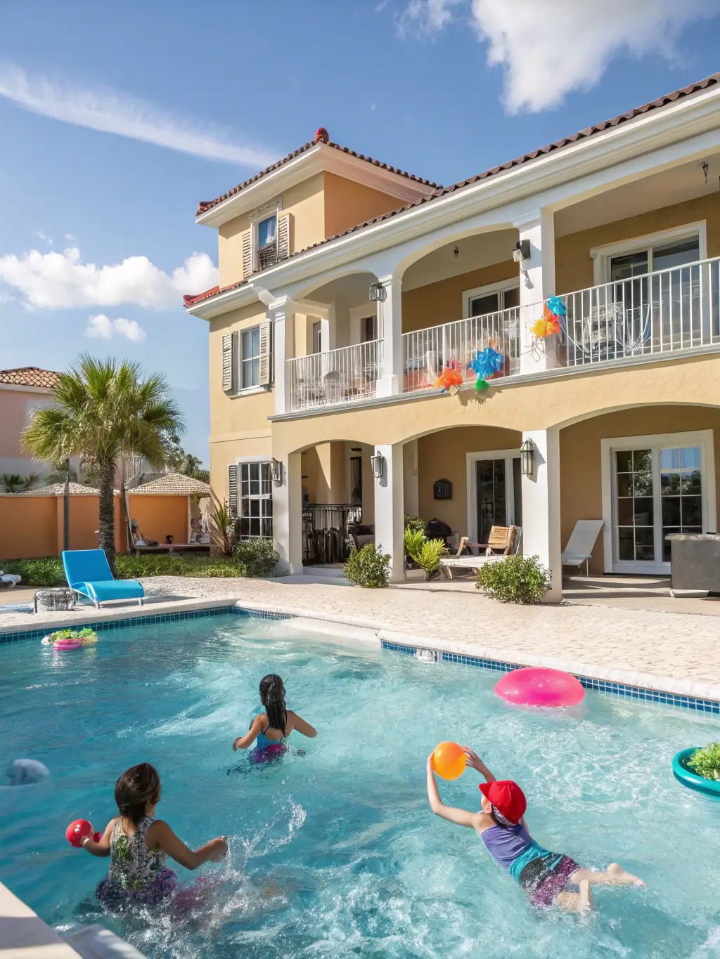 A family-friendly villa with a spacious outdoor area, including a pool, BBQ grill, and playground, perfect for creating lasting memories.