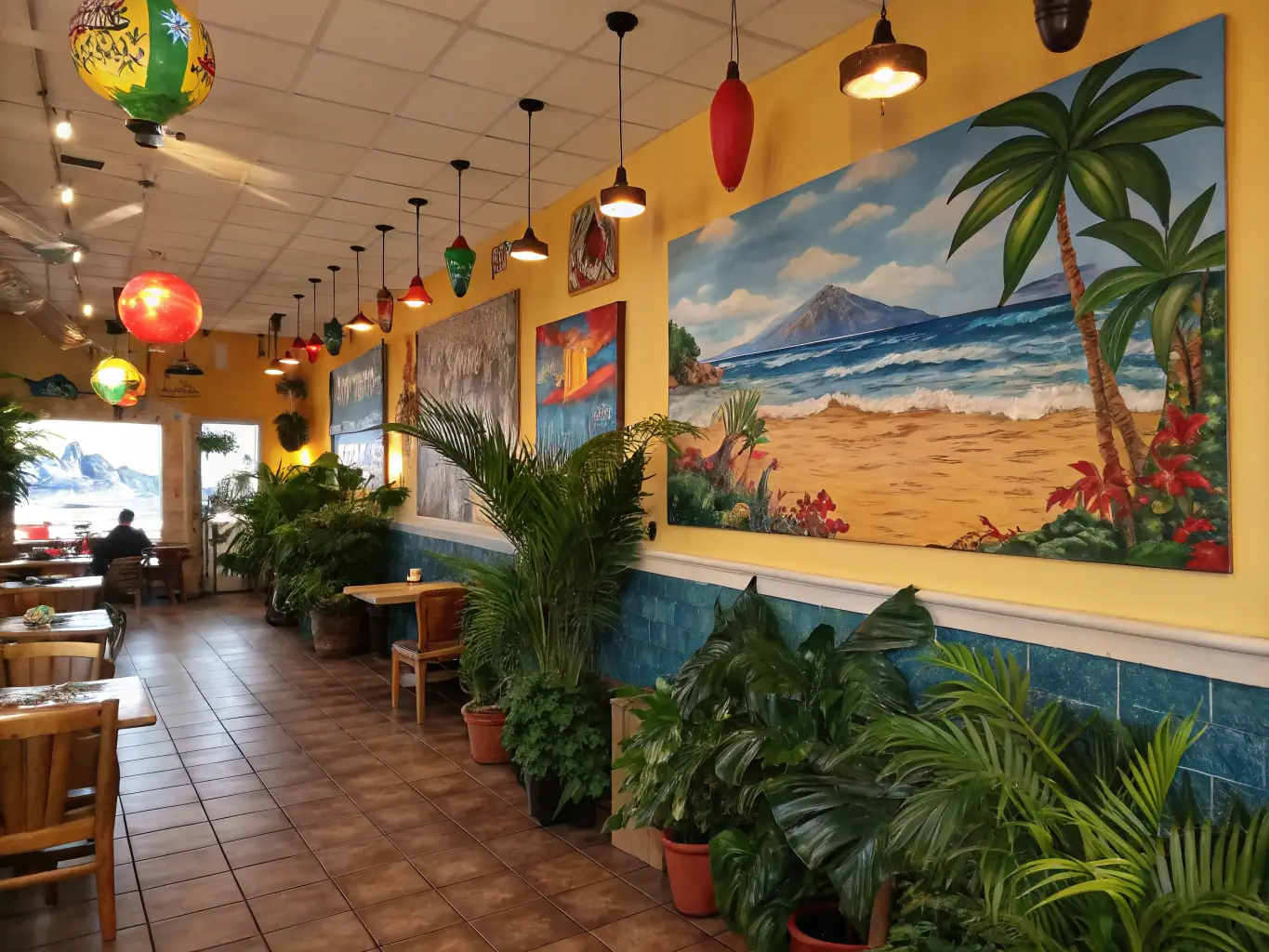 A vibrant scene at a local St. Croix restaurant, featuring delicious Caribbean cuisine, lively music, and a warm, inviting atmosphere, highlighting the island's rich culinary scene.